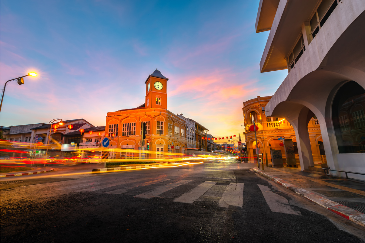 Phuket /Thailand - 02 17 2019 : Landscape of old Phuket Town twilight, Phuket Thailand